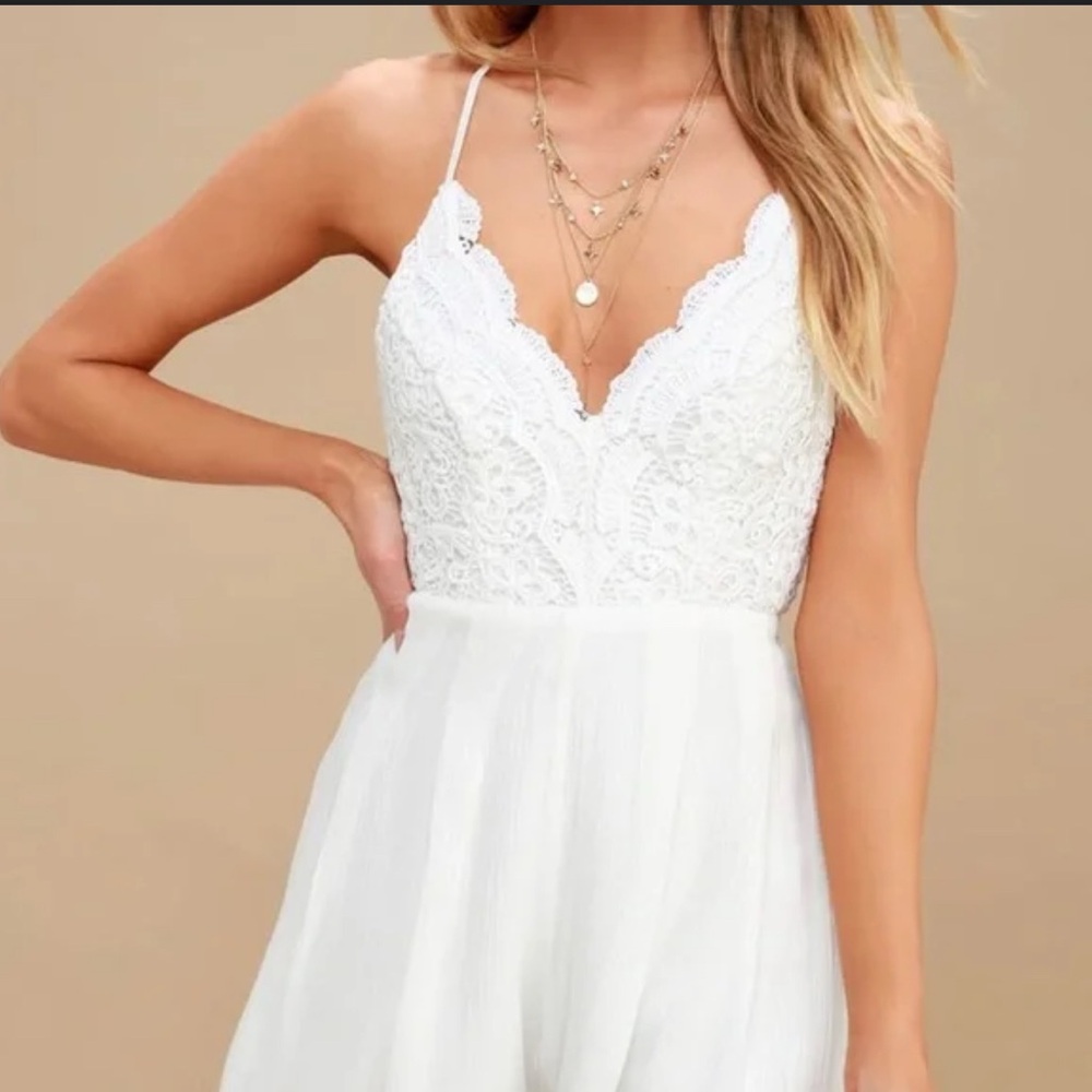 Lulu's Cream Lace Detail Jumpsuit